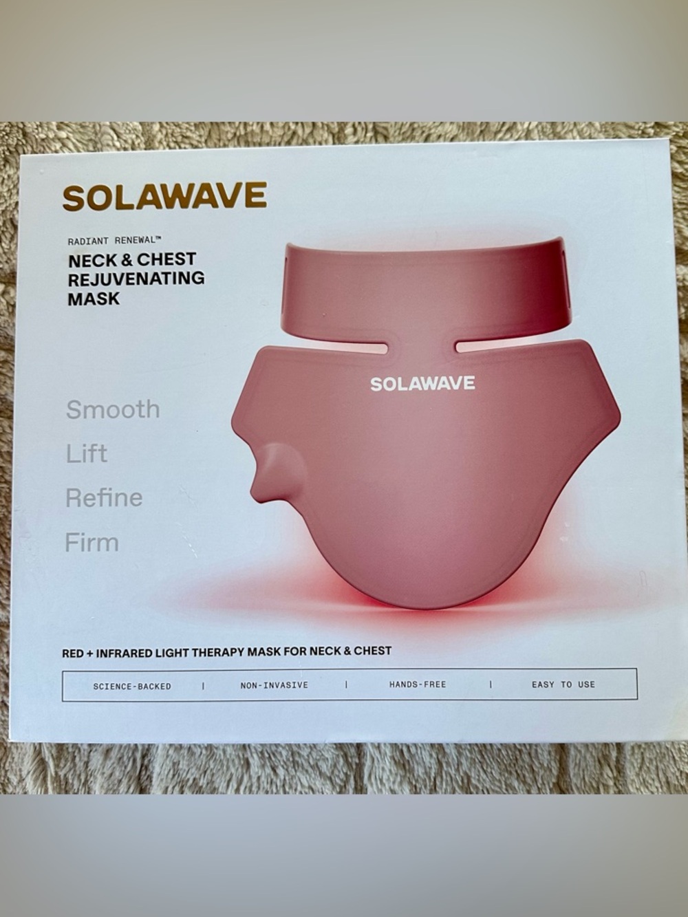 NWT/NIB SOLAWAVE Neck & Chest Rejuvenating Light Therapy Mask - Dusty Rose